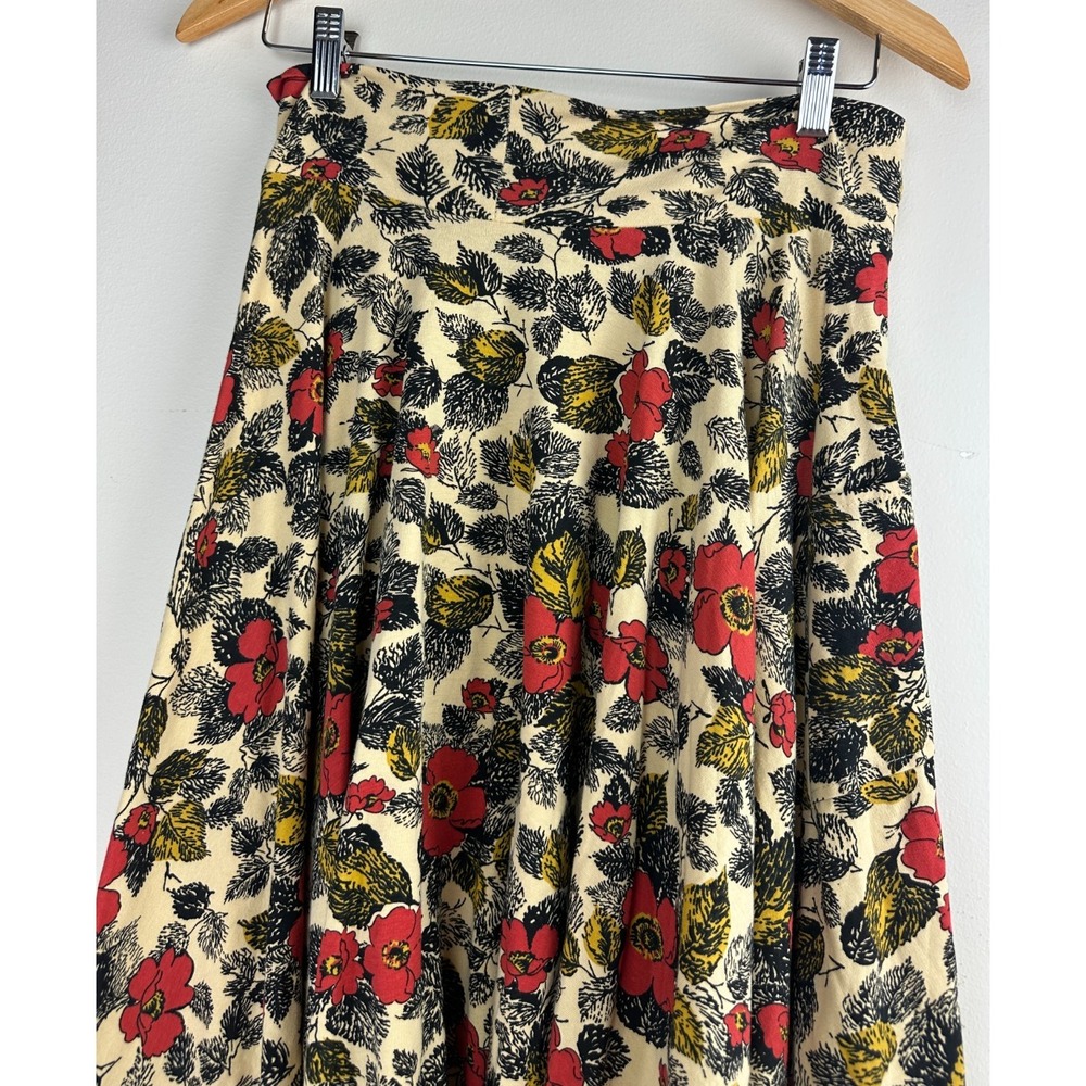 Effies Heart Floral Poppies A Line Circle Skirt Cream Red Pocket Stretch Medium - Picture 11 of 12